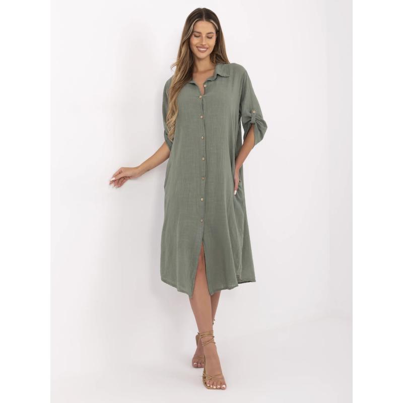 Khaki letné šaty s 3/4 rukávmi OCH BELLA