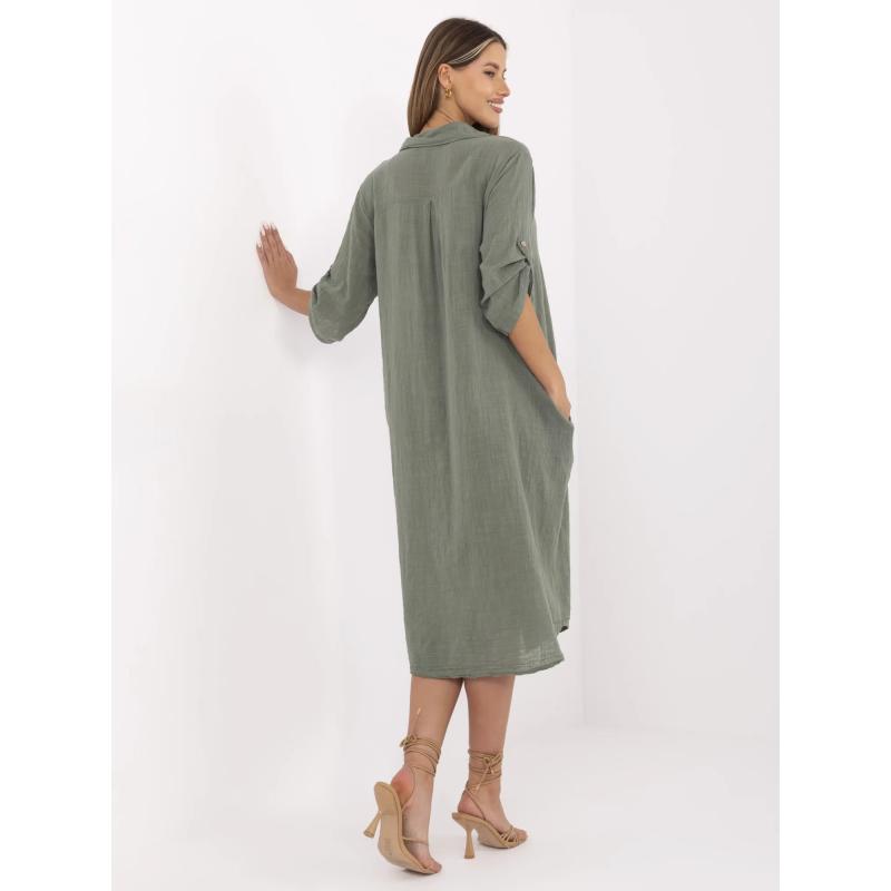 Khaki letné šaty s 3/4 rukávmi OCH BELLA