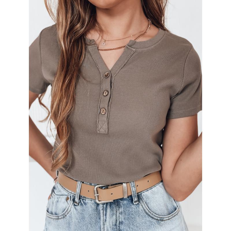 Dámska rebrovaná blúzka KISS LOOK ružová blúzka KISS LOOK hnedá