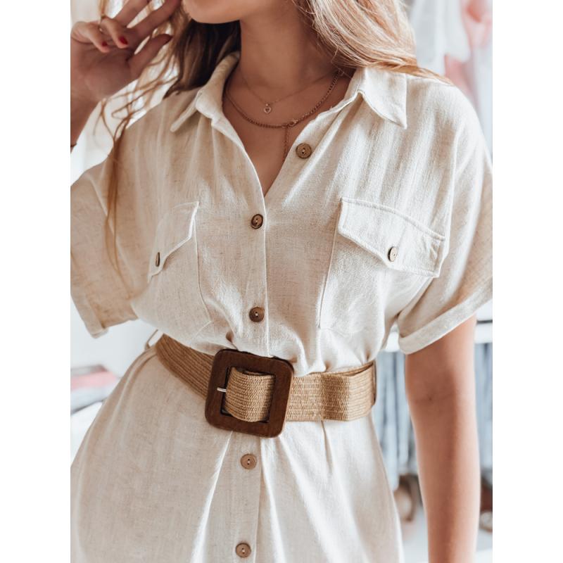 Póló ruha maxi övvel ARMINA világos bézs