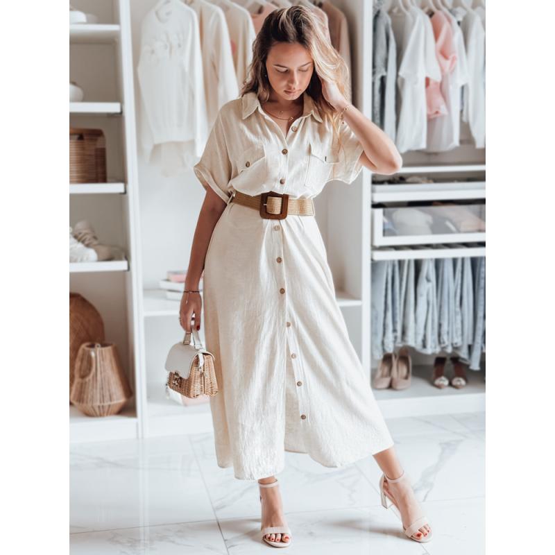 Póló ruha maxi övvel ARMINA világos bézs