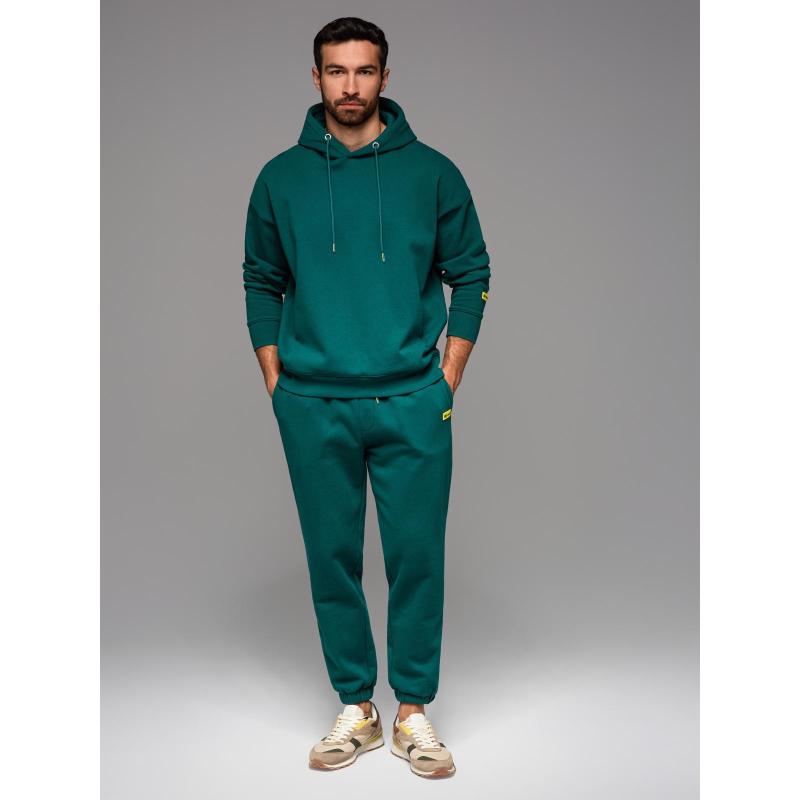 UNISEX mikina s kapucí + kalhoty se stahovací šňůrkou ve sportovním stylu – tmavě zelená V17 Z111