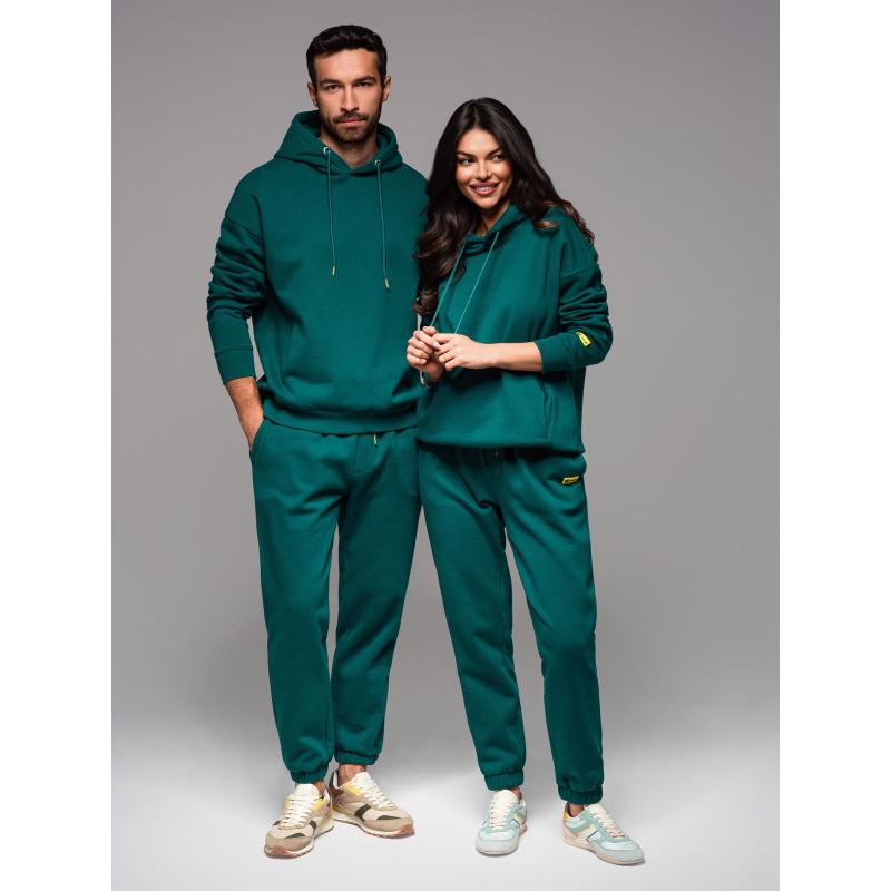 UNISEX mikina s kapucí + kalhoty se stahovací šňůrkou ve sportovním stylu – tmavě zelená V17 Z111