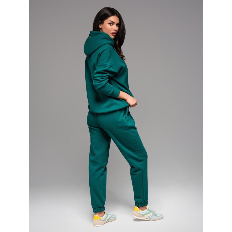 UNISEX mikina s kapucí + kalhoty se stahovací šňůrkou ve sportovním stylu – tmavě zelená V17 Z111
