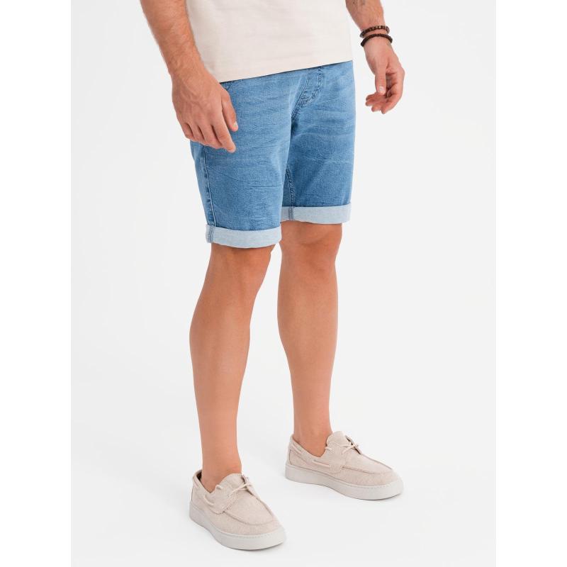 Pánske džínsové šortky s ohrnutou nohavicou - svetlomodré V1 OM-SRDS-0161