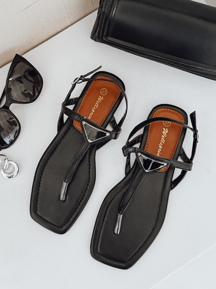 Női nyári flip-flop szandál lábujjközi és bokapánttal, fekete
