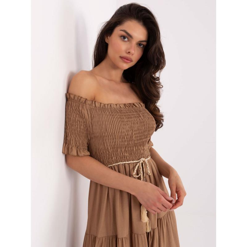 Velbloudí midi španělské šaty s viskózou