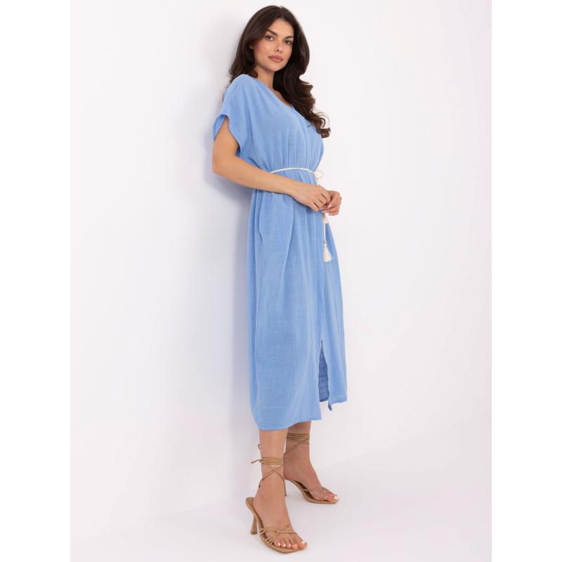 Modré šaty OCH BELLA z bavlněné příze s jemným žíháním
