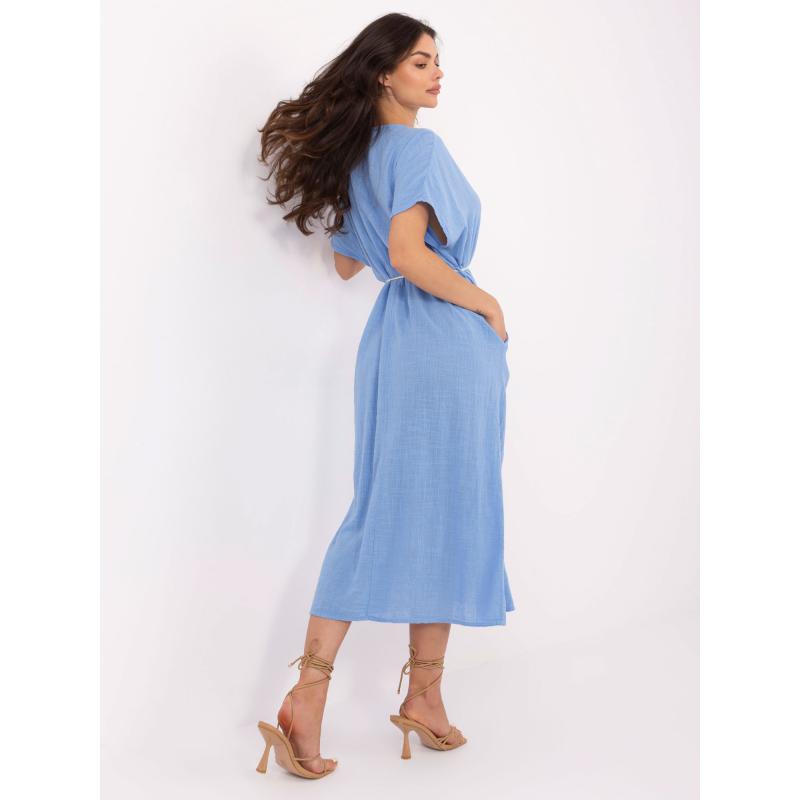 Modré šaty OCH BELLA z bavlněné příze s jemným žíháním