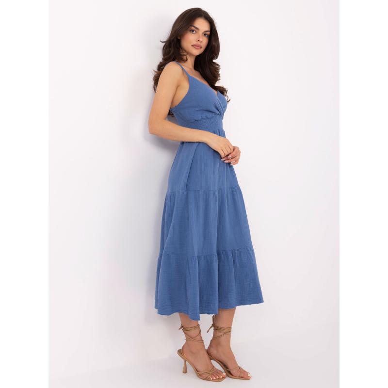 Midi muszlin ruha, piszkos kék