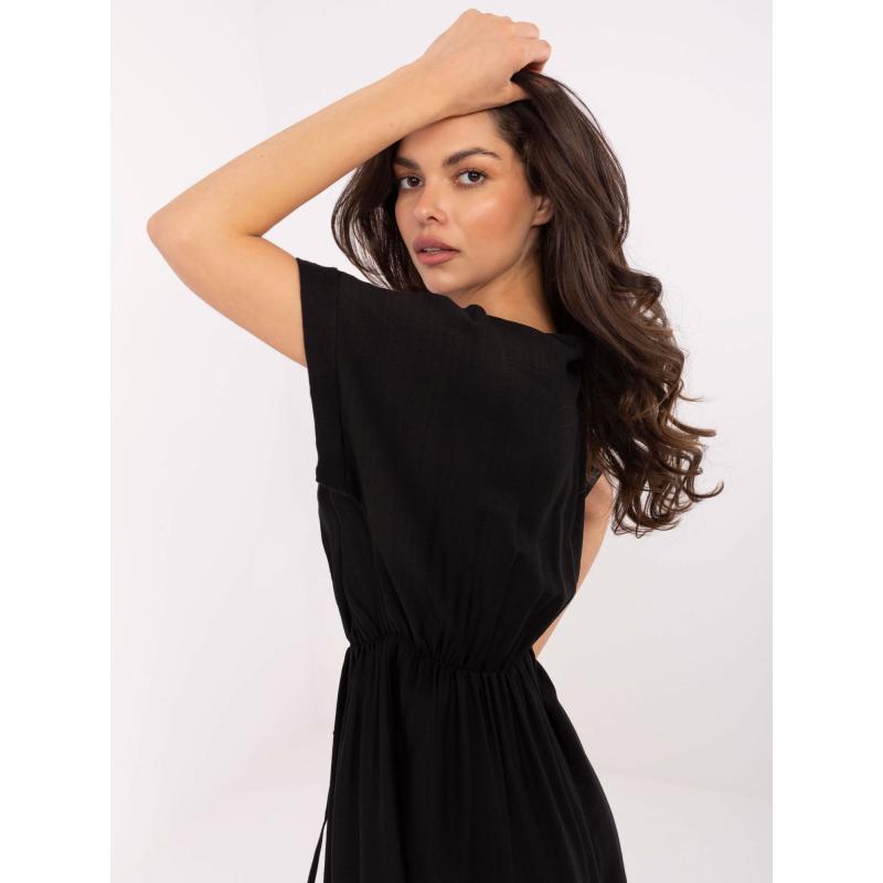 Černé letní šaty se zavazováním v pase