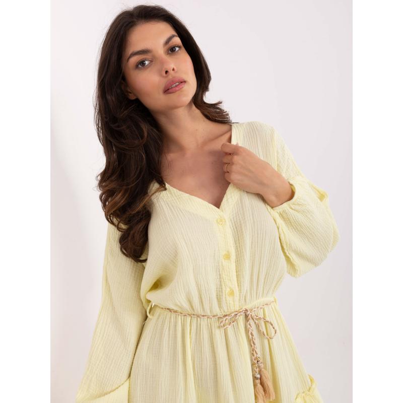Mušelínové šaty s knoflíky světle žluté