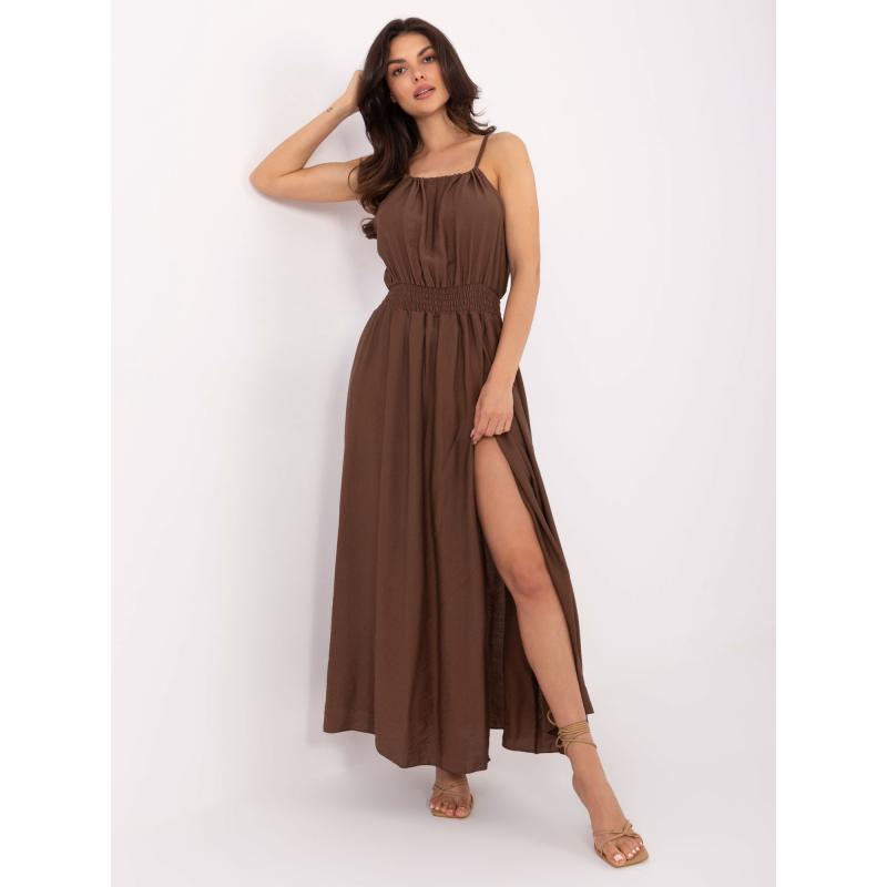 Hnědé maxi šaty na ramínka