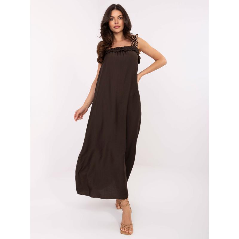 Tmavě hnědé letní maxi šaty
