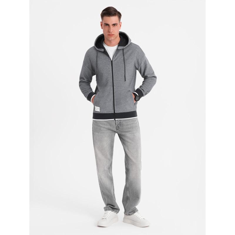 Pánská mikina s kapucí a jemnou strukturou – černá V1 OM-SSZP-0191