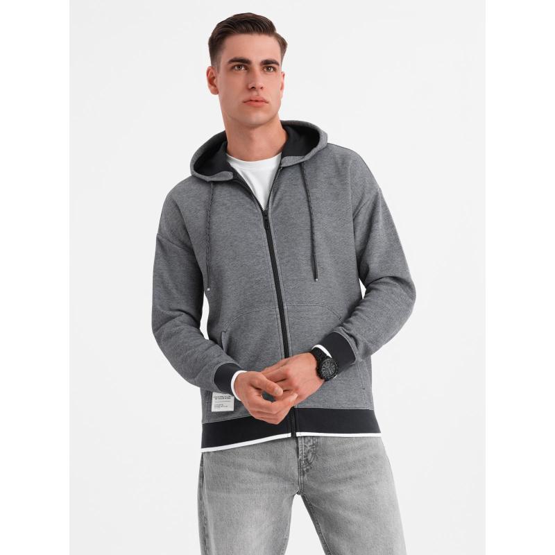 Pánská mikina s kapucí a jemnou strukturou – černá V1 OM-SSZP-0191