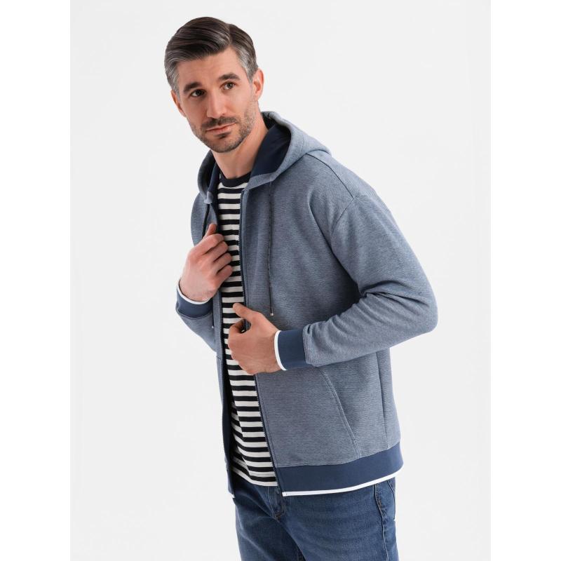 Pánská mikina s kapucí a jemnou strukturou – tmavě modrá V2 OM-SSZP-0191