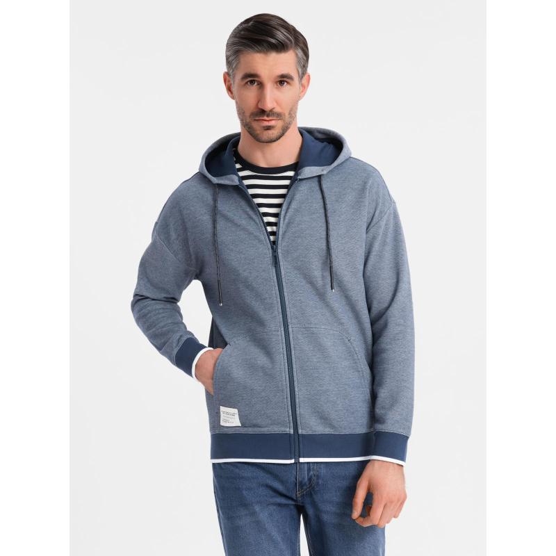 Pánská mikina s kapucí a jemnou strukturou – tmavě modrá V2 OM-SSZP-0191