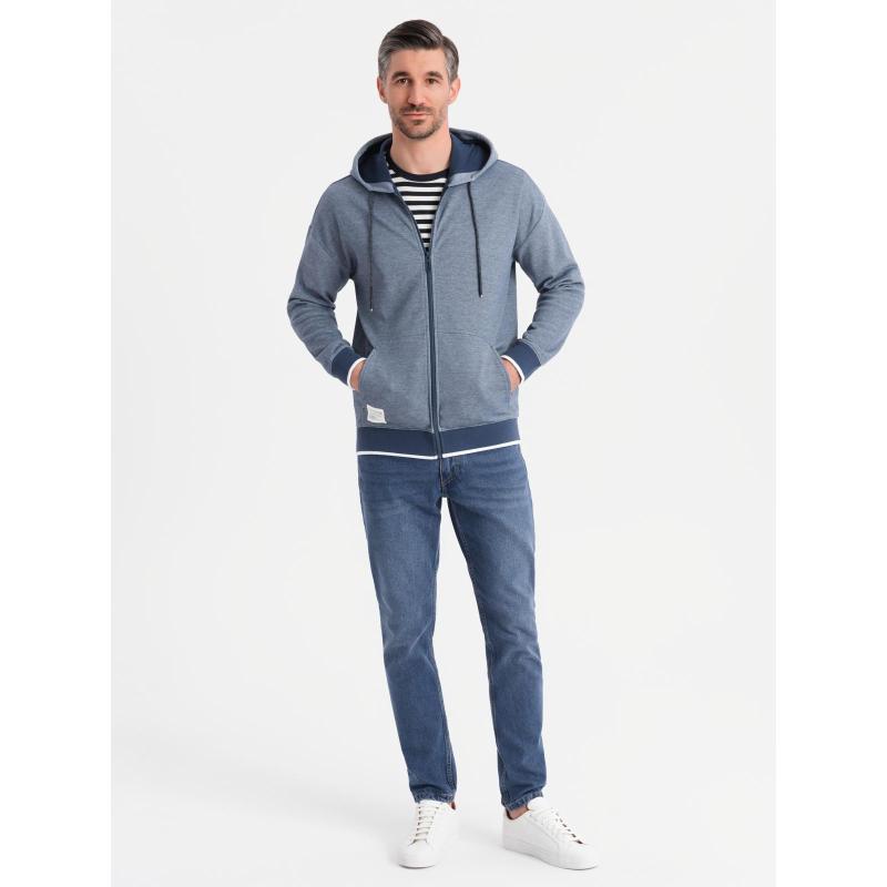 Pánská mikina s kapucí a jemnou strukturou – tmavě modrá V2 OM-SSZP-0191