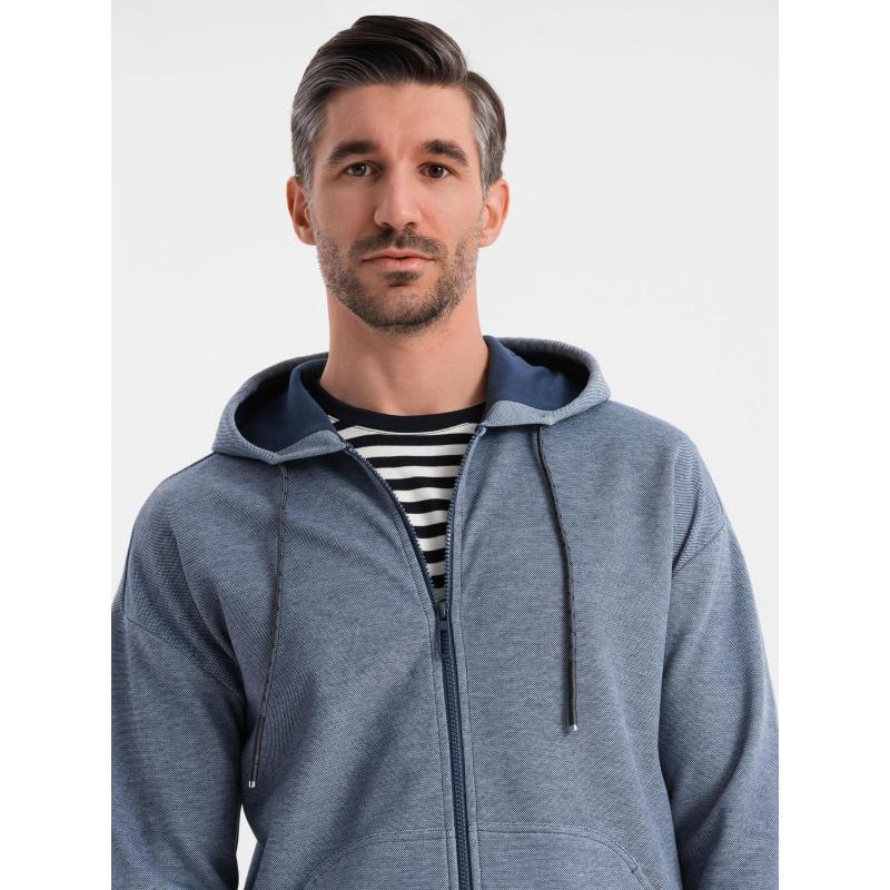 Pánská mikina s kapucí a jemnou strukturou – tmavě modrá V2 OM-SSZP-0191