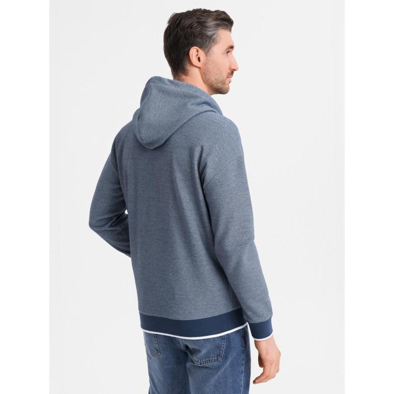 Pánská mikina s kapucí a jemnou strukturou – tmavě modrá V2 OM-SSZP-0191