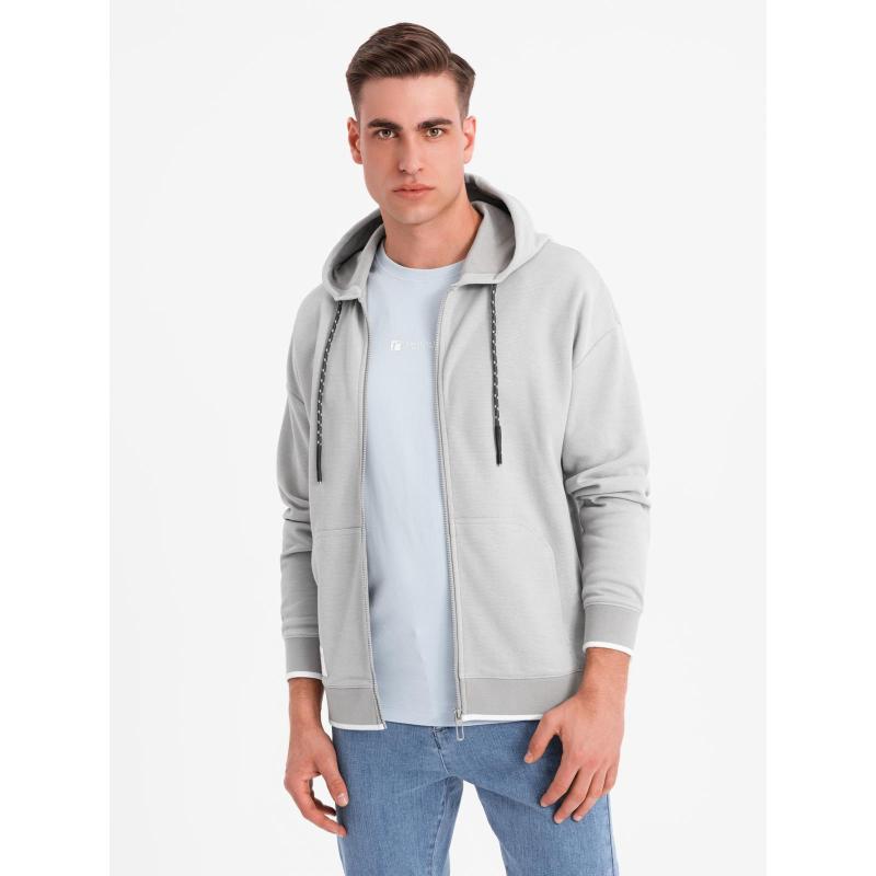 Pánská mikina s kapucí a jemnou strukturou – šedá V4 OM-SSZP-0191