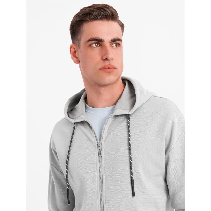 Pánská mikina s kapucí a jemnou strukturou – šedá V4 OM-SSZP-0191