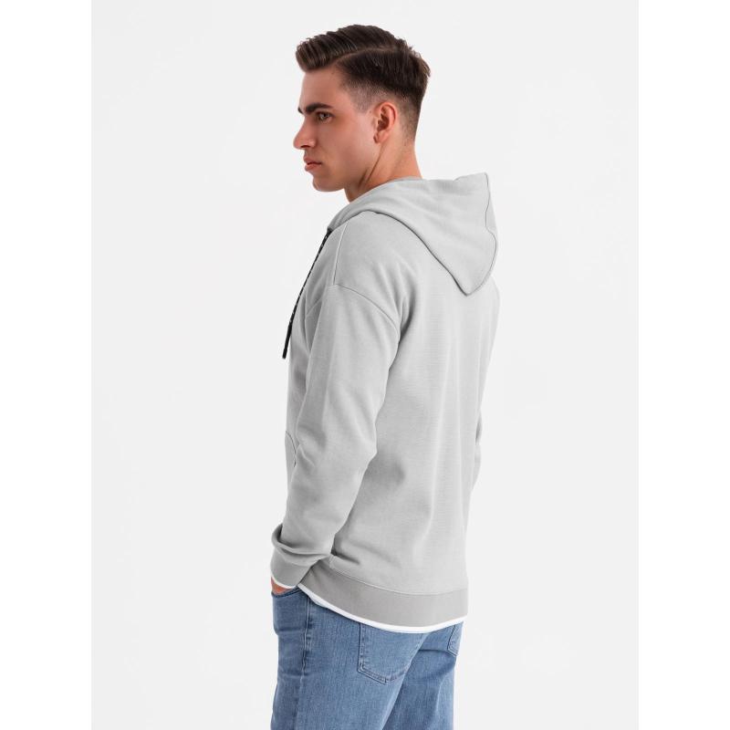 Pánská mikina s kapucí a jemnou strukturou – šedá V4 OM-SSZP-0191