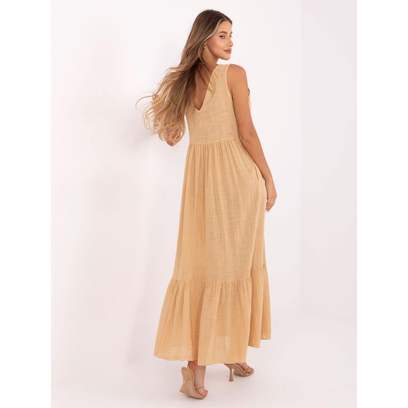 Ujjatlan, teveszínű maxiruha OCH BELLA