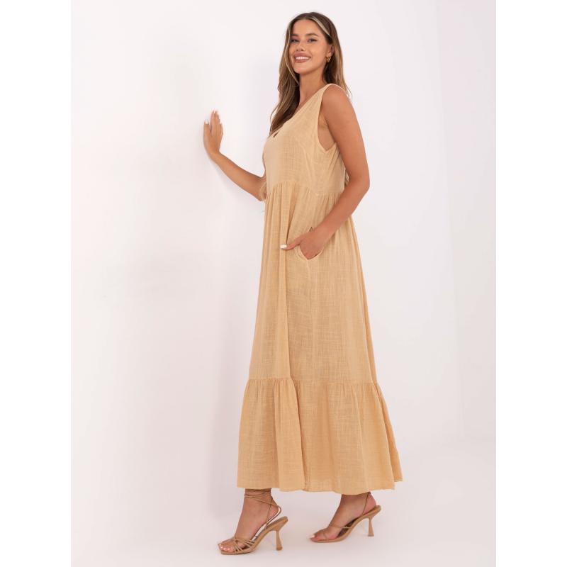 Ujjatlan, teveszínű maxiruha OCH BELLA