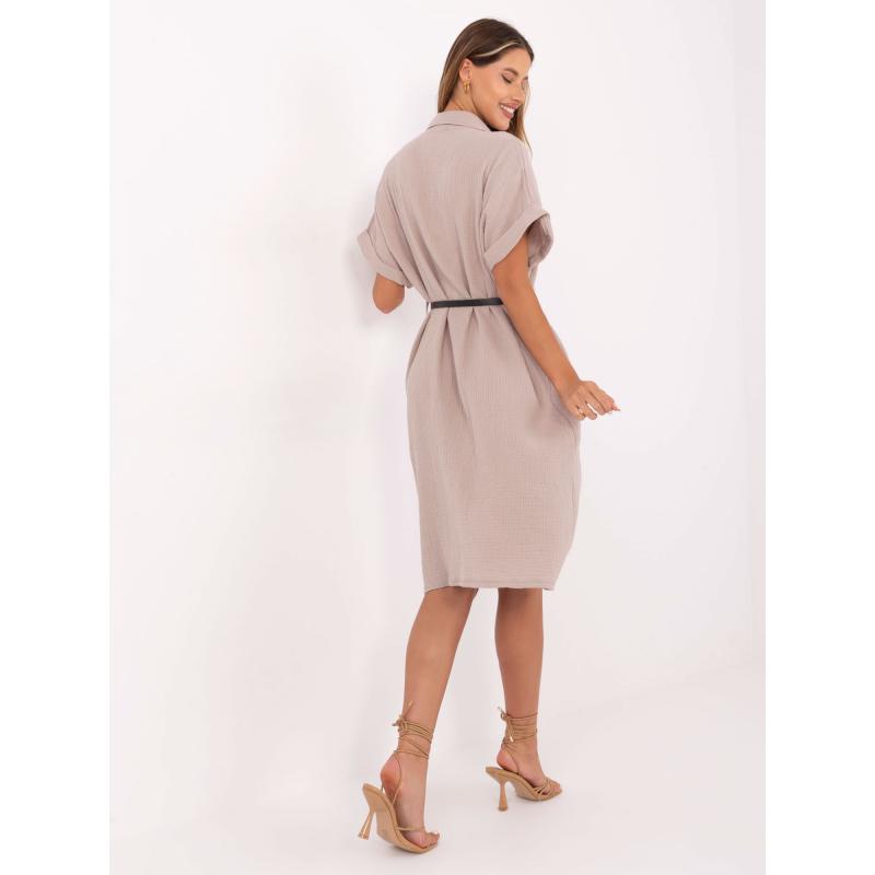 Tmavě béžové letní mušelínové šaty