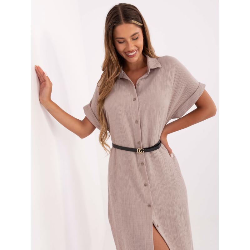 Tmavě béžové letní mušelínové šaty