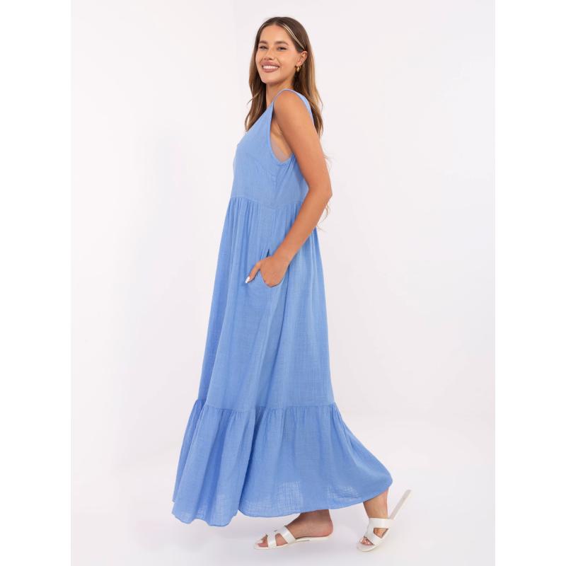 Modré maxi šaty s volánem OCH BELLA