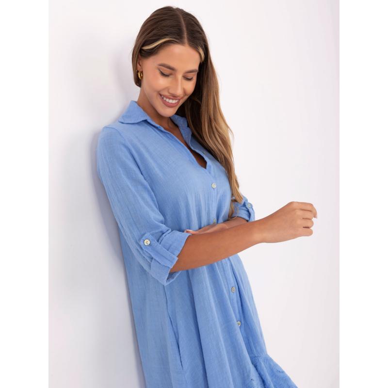 Modré asymetrické košilové šaty OCH BELLA