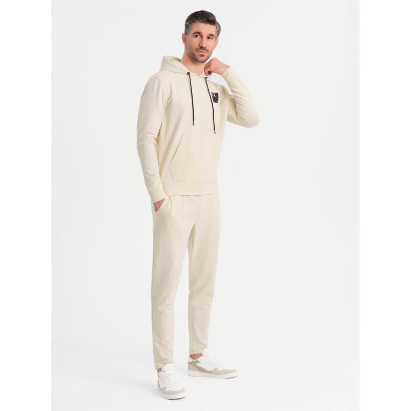 Pánská mikina s kapucí + tepláky – krémová V2 Z107