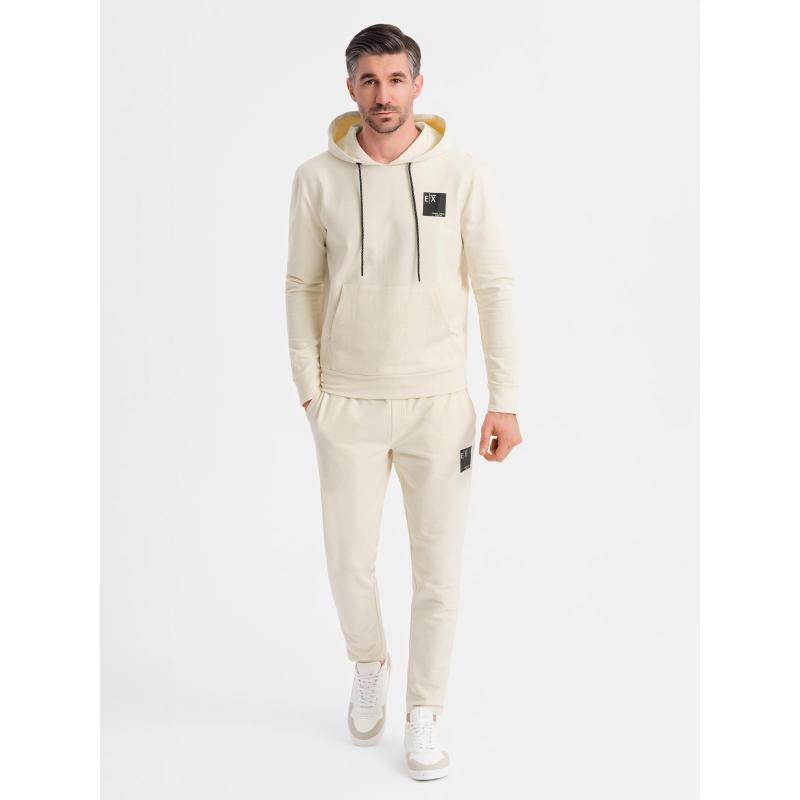 Pánská mikina s kapucí + tepláky – krémová V2 Z107