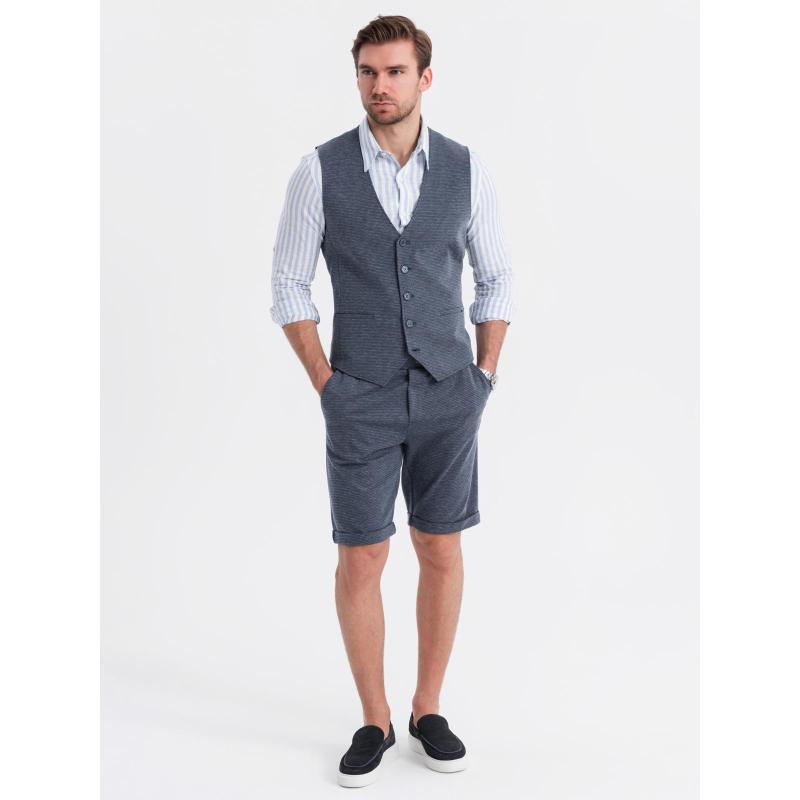 Pánská elegantní souprava vesta + kraťasy - tmavě modrá V1 Z112