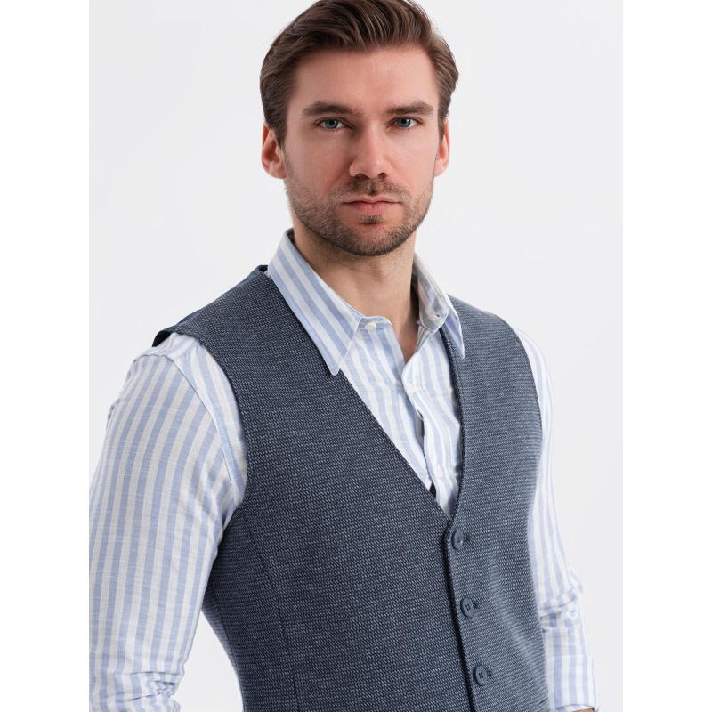 Pánská elegantní souprava vesta + kraťasy - tmavě modrá V1 Z112