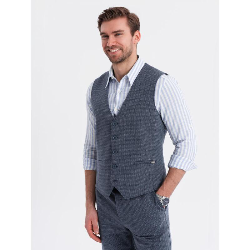 Pánská elegantní souprava vesta + kraťasy - tmavě modrá V1 Z112
