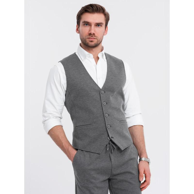 Elegantní pánská souprava vesta + kraťasy - grafitová V3 Z112