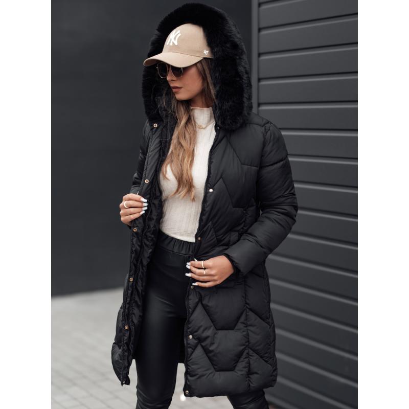 Dámská zimní bunda VEONI dlouhá prošívaná s kapucí černá