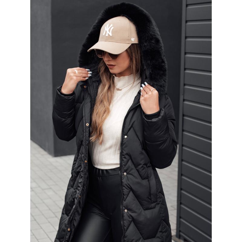 Dámská zimní bunda VEONI dlouhá prošívaná s kapucí černá