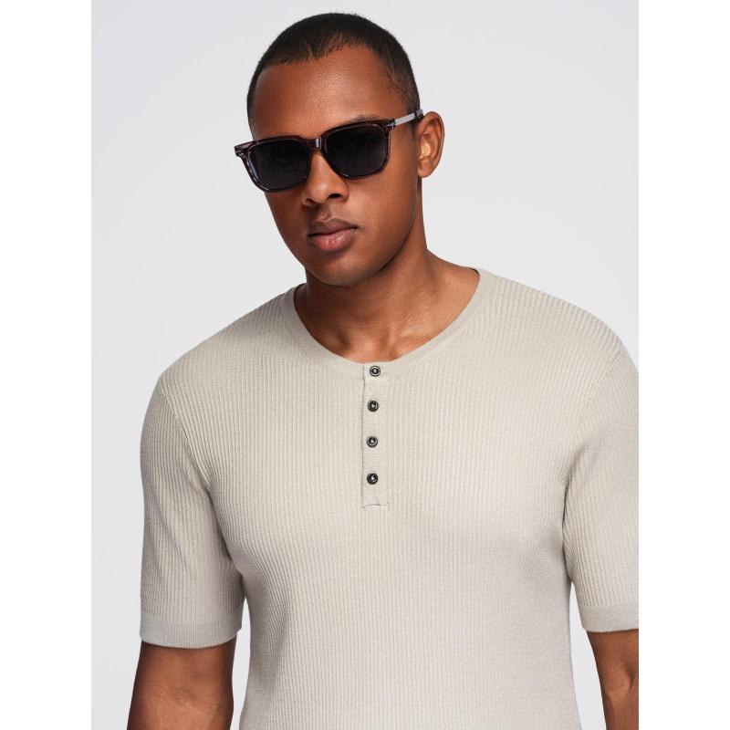 Bavlněné tričko s potiskem na prsou a zádech - tmavě béžové V2 OM-TSWT-0201