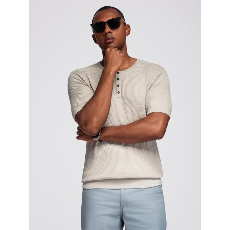 Bavlněné tričko s potiskem na prsou a zádech - tmavě béžové V2 OM-TSWT-0201