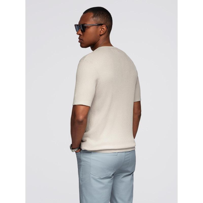 Bavlněné tričko s potiskem na prsou a zádech - tmavě béžové V2 OM-TSWT-0201