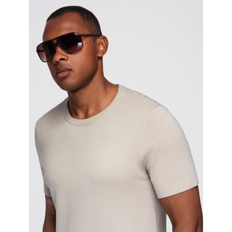 Modern, steppelt férfi kabát kombinált anyagokból – sötétkék V2 OM-JAHP-0303