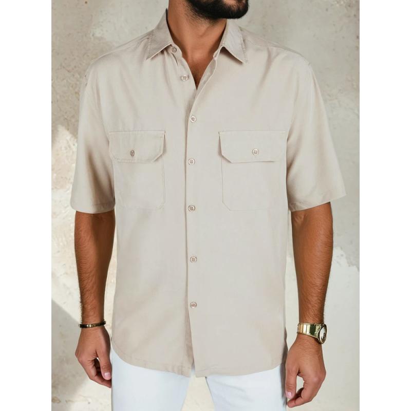Pánská košile s krátkým rukávem béžová