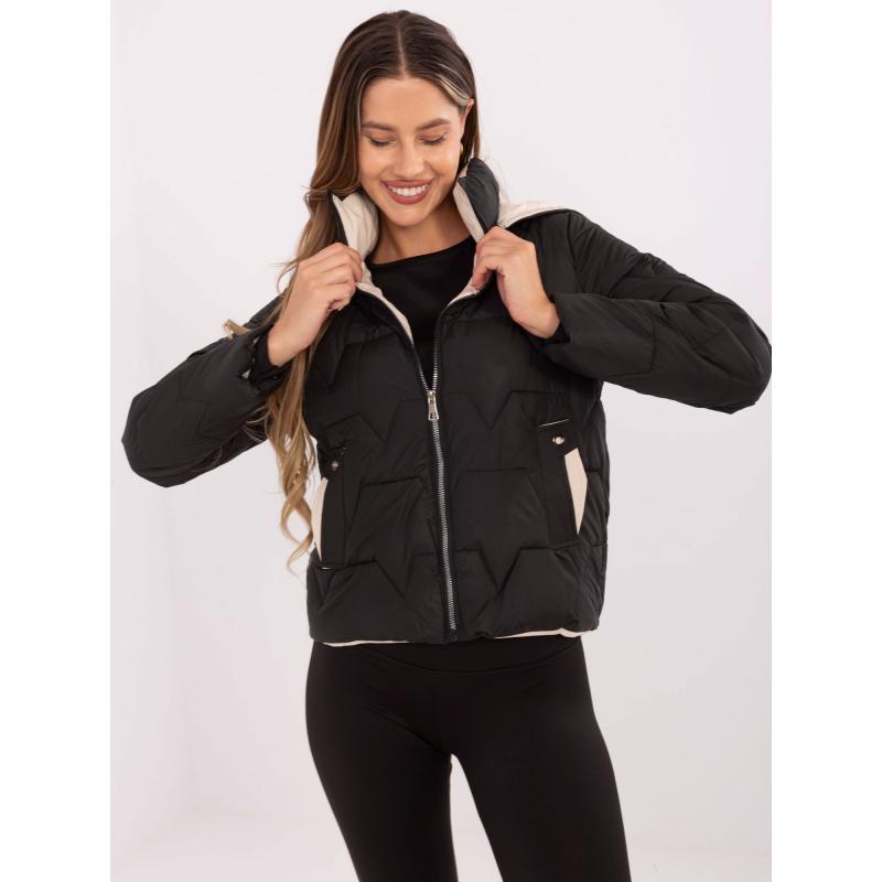 Fekete női kabát levehető kapucnival