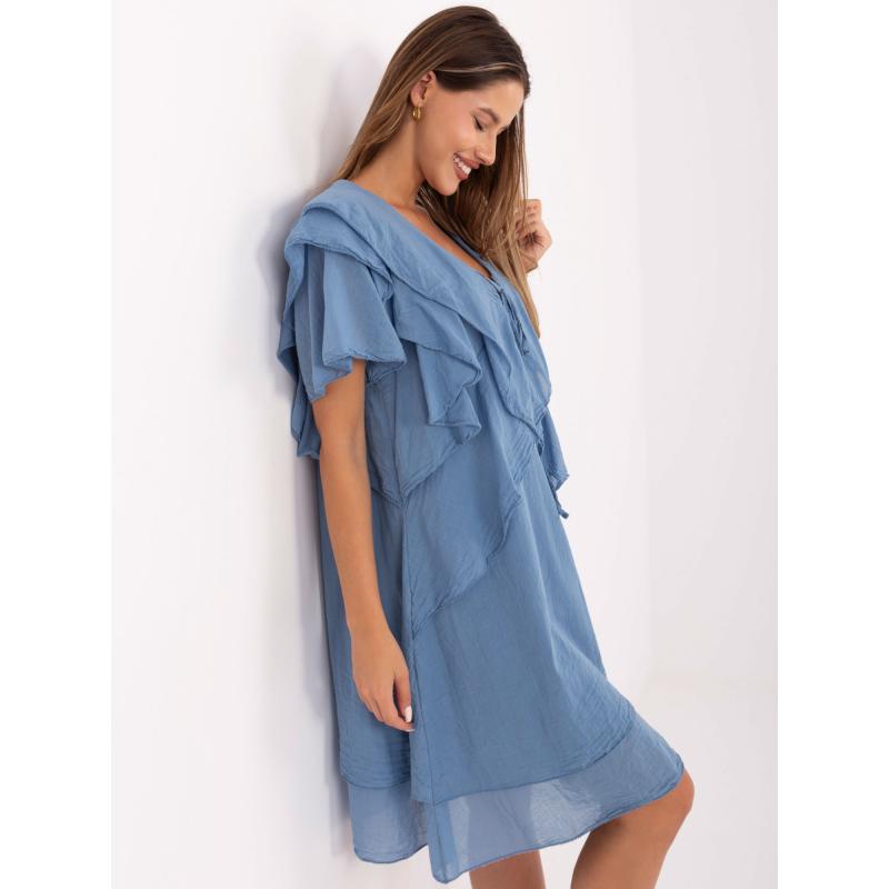 Špinavomodré šaty s podprsenkou vo výstrihu