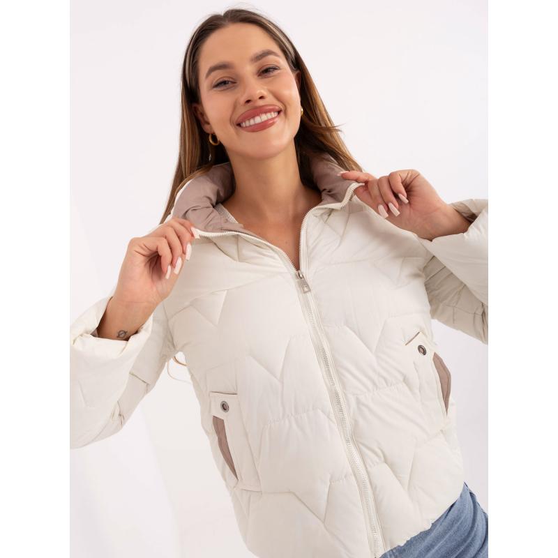 Ecru átmeneti kabát kapucnival